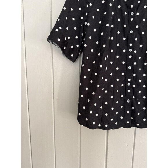 Talbots Non-Iron Button Down Shirt 12 Short Sleeve Black White Polka Dot Collar - Picture 4 of 11